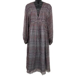 Joie Silk Alquina Women Dress Medium Midi Boho V-Neck Long Sleeve Spice NWT New